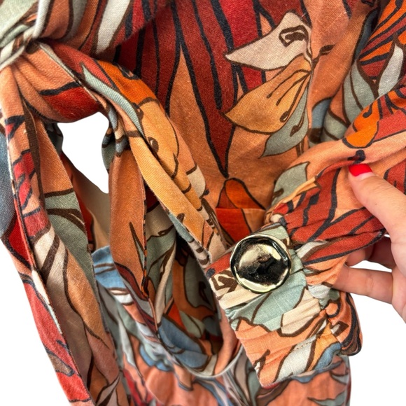 $500 NICHOLAS Women Asilah Orange Printed Linen Hourglass Dress Tie-Front Size 8 - Picture 3 of 15